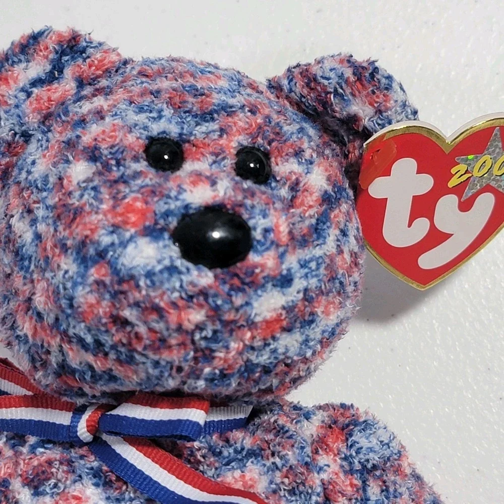 Vintage USA Ty Beanie Baby The Bear 2000‎ Patriotic Red White Blue Collectible